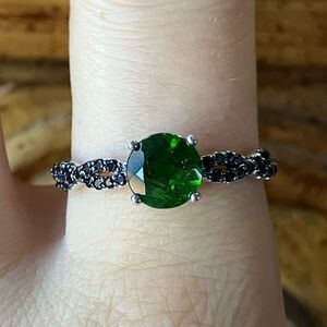 Natural Chrome Diopside Black Spinel Sterling Silver Ring Size 9.75